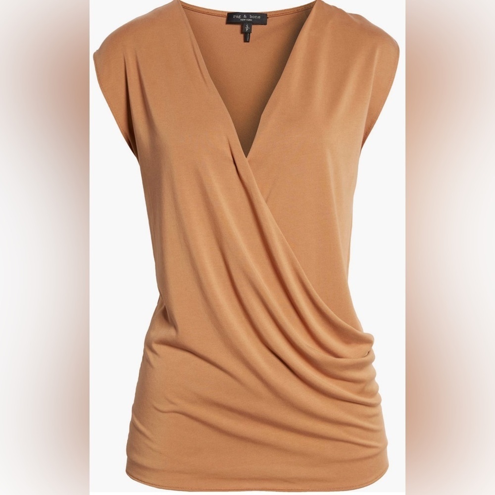 rag & bone Christy Drape Top NWT XS Silk Blend Wrap Blouse Light Brown